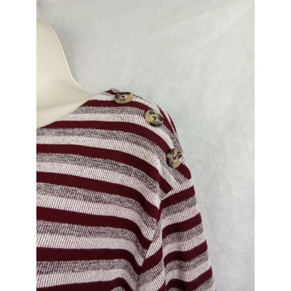 Christopher & Banks Womens Medium 3/4 Sleeve Striped Pullover Burgundy Blouse - Picture 2 of 9